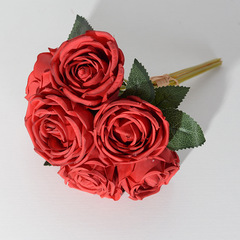 7 heads holding roses, artificial flowers, wedding home decoration, artificial burnt edge retro rose bouquet wholesale