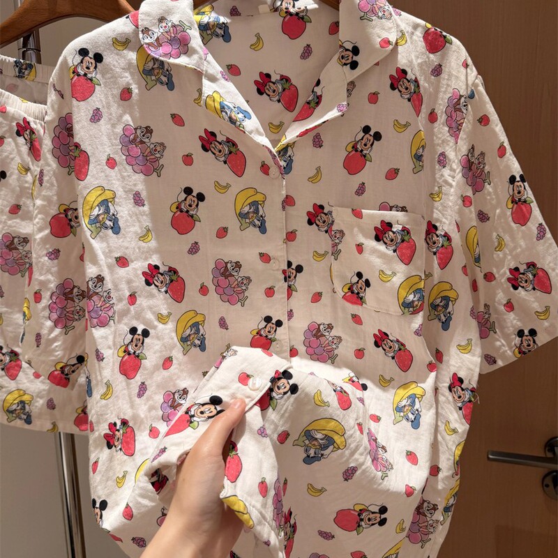 Pajamas for Women in Summer, Cloud Cotton Cartoon Mickey Print Short-Sleeved Shorts, Dormitory Students Can Wear Them Outside ---- Home Wear