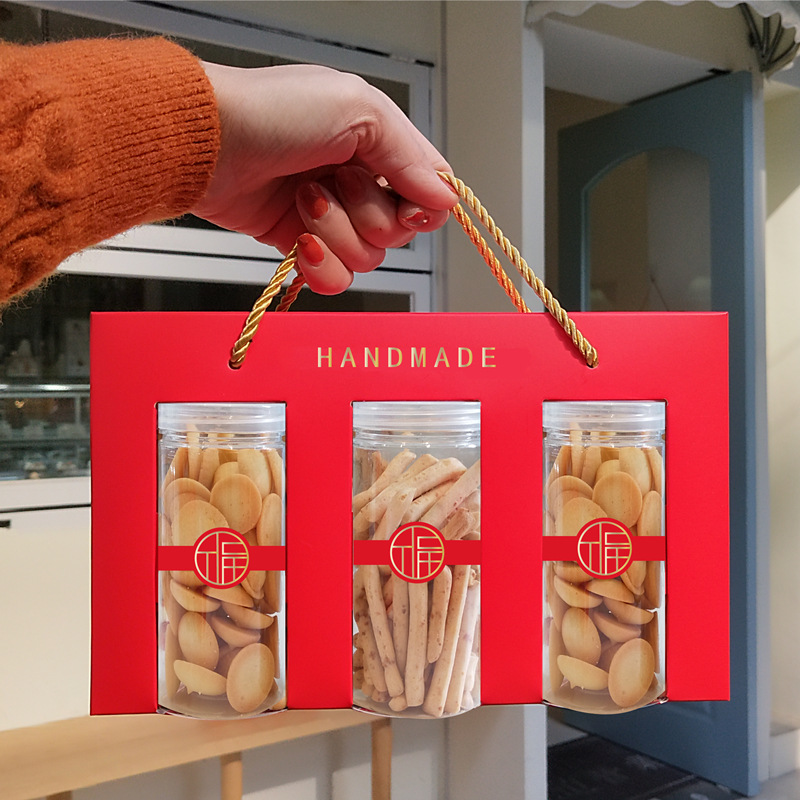 2026新款手工饼干盒子透明饼干罐烘焙包装三格手提糖果点心盒礼盒