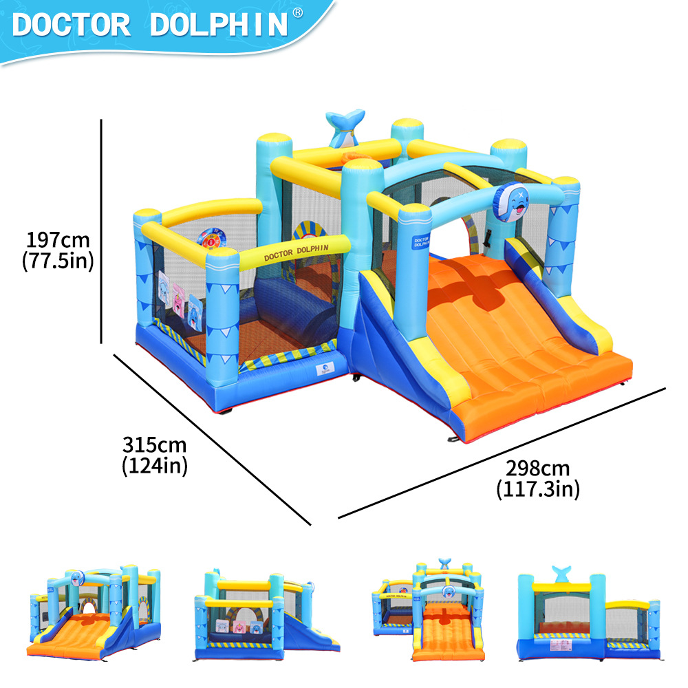 Castillo inflable Doctor Dolphin, tobogán y trampolín combinados para niños pequeños, trampolín doméstico, piscina de olas, castillo inflable.