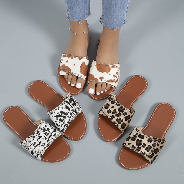 Women's Casual Cow Pattern Leopard Round Toe Slides Slippers display picture 27