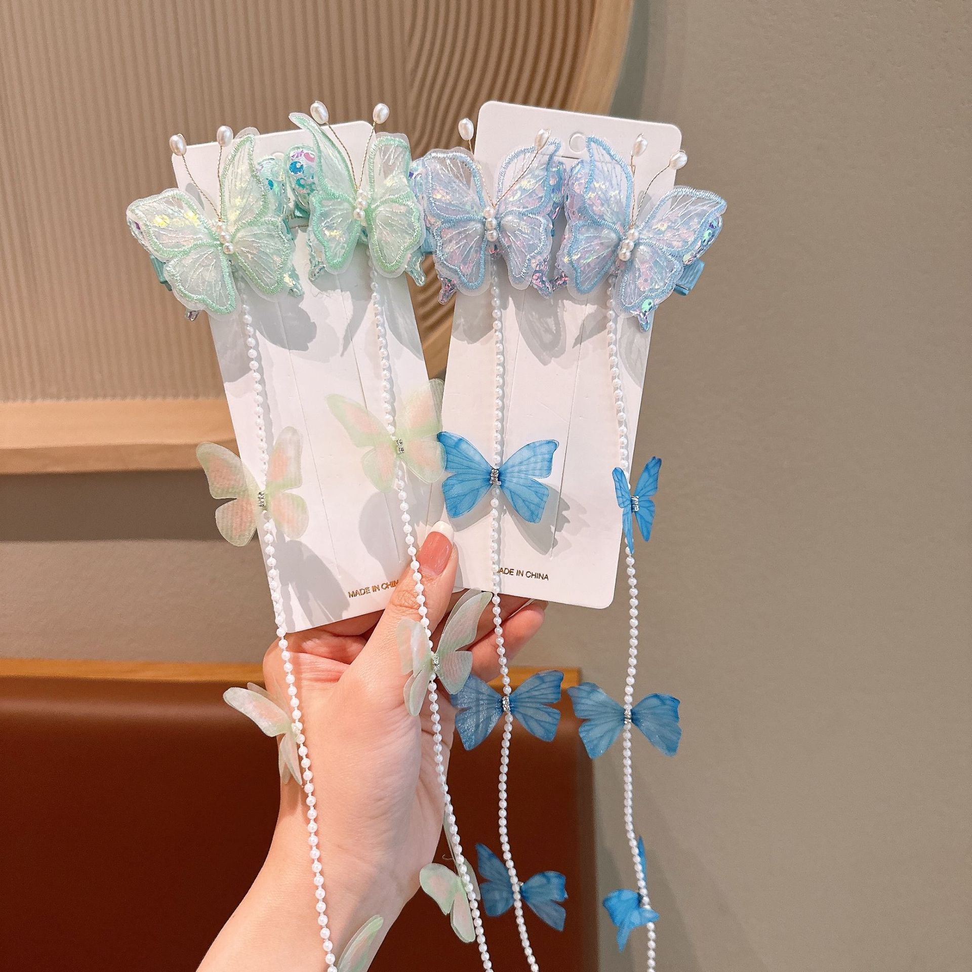 Niños perlas mariposa trenzado cadena de cabello niñas dulces bordes trenzado cabello de cabello niñas tarjeta de cabello princesa tocado