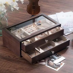 活動實木首飾盒大容量帶鎖中式古典耳釘耳環項鍊收納盒結婚飾品盒