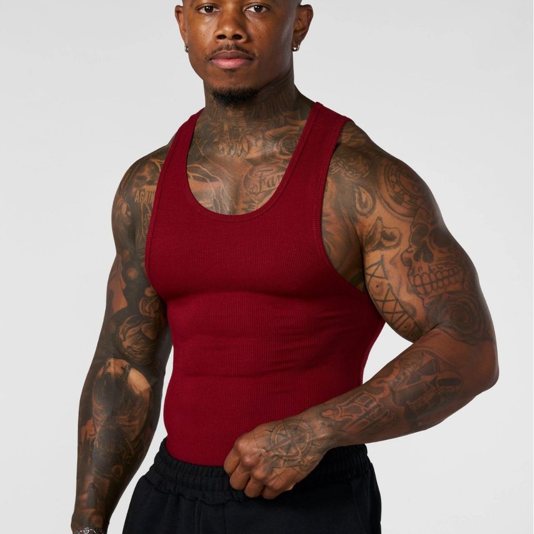 Youngla Knitted Ice Silk Ribbed American-Style Vest Men's Sports Fitness Vest Running Basketball Training Tights