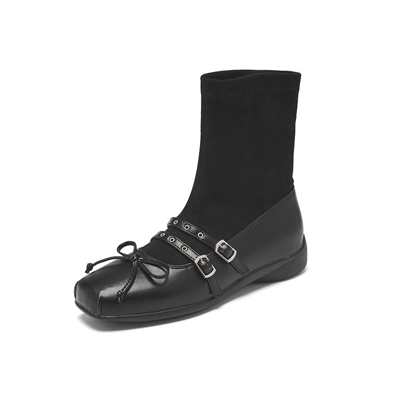 Botines Mary Jane Estilo Calcetín para Mujer Suela de Caucho Estilo Retro Tacón Bajo para Otoño image 5