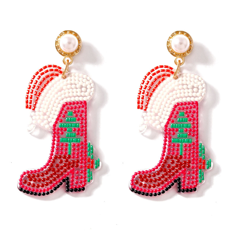 European and American Christmas Ear Jewelry Acrylic Printing Bump Creative Cartoon Cute Christmas Boots Children's Earrings European and American Christmas Ear Jewelry Acrylic Printing Bump Creative Cartoon Cute Christmas Boots Children's Earrings