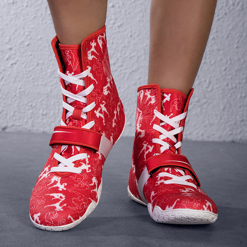 Professional Fashionable Mid-Top Boxing Shoes, Long Boots, Men's Sanda Shoes, Fighting Shoes, Combat Shoes, Training and Competition Wrestling Shoes