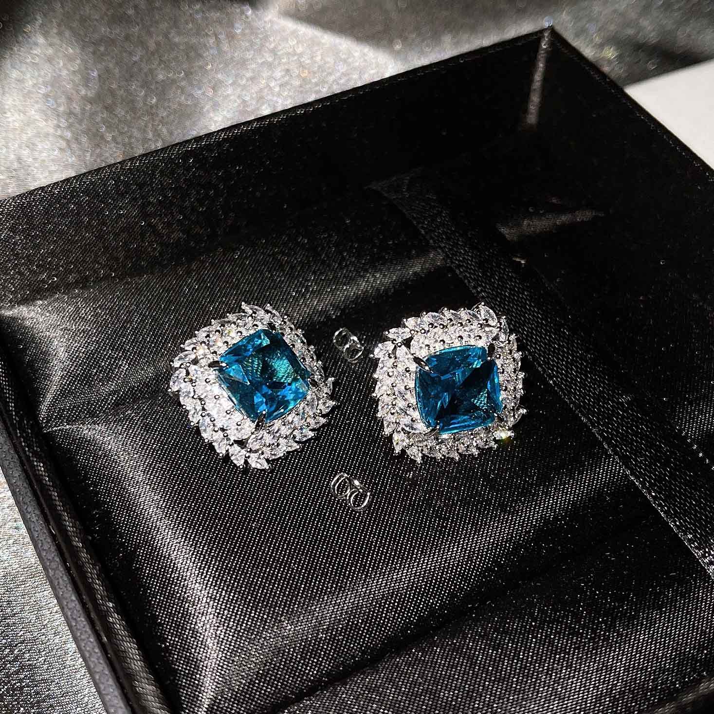 The New Luxury Color Treasure Set Inlaid With Ascher Yellow Diamonds Topa Blue Argyle Powder Ring Earrings Pendant display picture 11