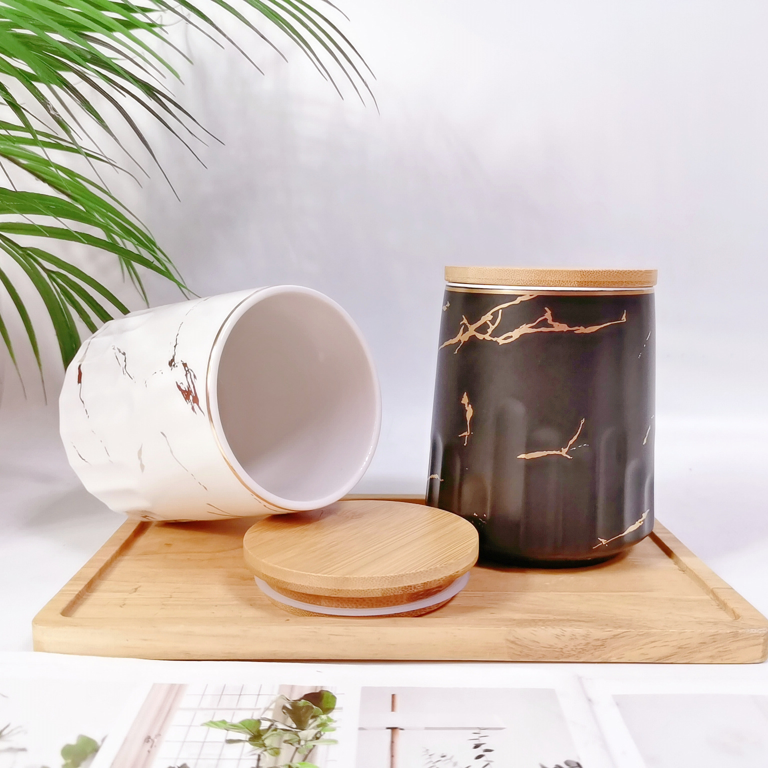 Tarro sellado de cerámica frasco de almacenamiento de exportación transfronteriza tapa de madera Tarro de almacenamiento de té condimento de cocina tarro de café tarro traje