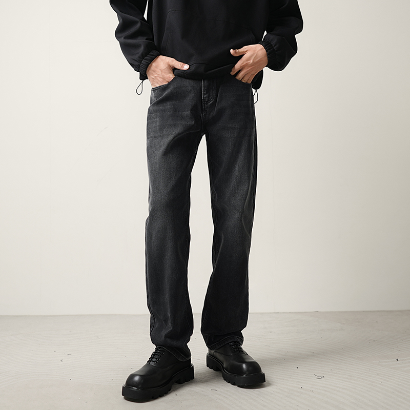 CONVERGES Black Straight-Leg Jeans Men's Spring and Autumn Draping Loose Casual Wide-Leg Pants Trendy All-Match