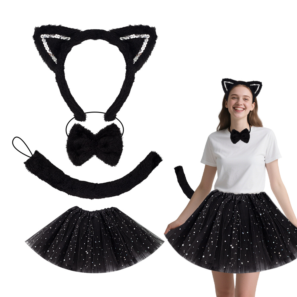 La muchacha del gato de Halloween juega la venda del oído de gato del comercio exterior al por menor al por mayor super cool sequined CAT ear CAT diadema