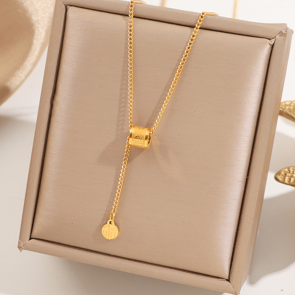 2026 New Model Slim Waist Pendant Fortune Tag Tassel Necklace for Women, Fashionable and Elegant Clavicle Chain, Stainless Steel Trendy Jewelry