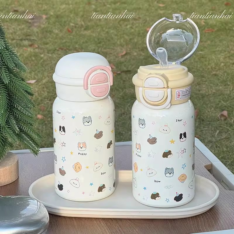 Nuevo taza de agua de doble bebida para niñas de alto valor facial caricatura lindo mangas portátiles para niños taza de agua especial para estudiantes escolares image 3