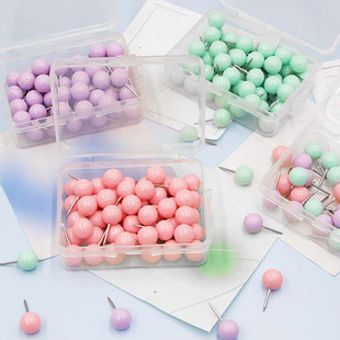 50 pc/box color Macaron round ball thumbtacks student stationery nails drawing board decoration DIY press nails I-shaped nails