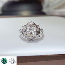 2克拉公主方彩色莫桑石戒指欧美跨境气质优雅女钻戒厂家直供批发