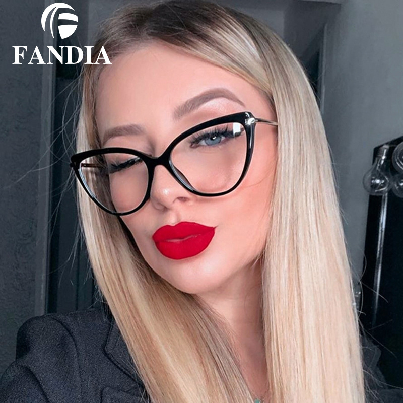 93335 European and American Retro Cat's Eye Frame Mirror Women's TR90 Spring Metal Leg Anti-Blue Light Myopia Glasses