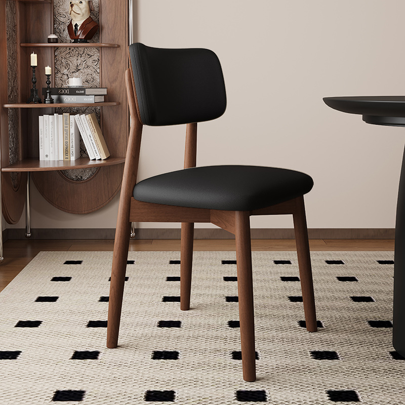 Silla de comedor de madera maciza, cuero de microfibra, restaurante doméstico, silla trasera de tela de algodón y lino, mesa y silla de comedor de hotel, taburete, silla duradera