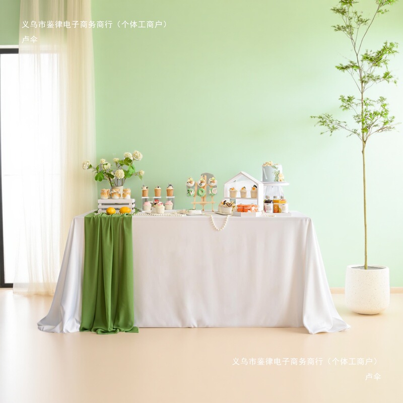 森系抹茶绿沙龙桌布甜品台布摆台布茶歇桌布甜品桌桌布感桌布|undefined