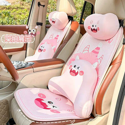 Cartoon Memory Foam Car Headrest and Lumbar Support, Cute Monster Car Seat Cushion, Ice Silk Breathable Car Pillow