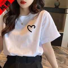 2025 夏の新しい女性の半袖卸売人気の韓国スタイルのルーズホワイトコットン Tシャツトップドロップシッピング