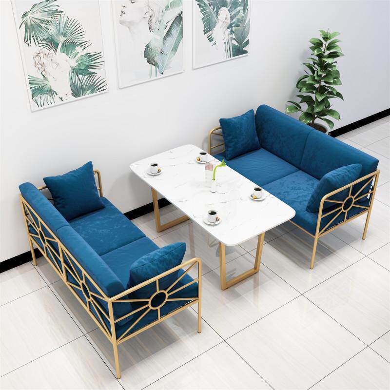 Nordic Ins-Style Wrought Iron Sofa, Small Apartment Living Room Leisure Booth Sofa, Trendy Restaurant Sofa Table and Chair Set