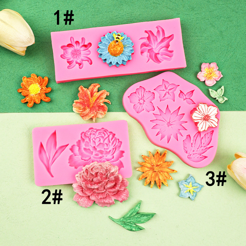 Planta hojas flores molde de silicona Lily girasol crisantemo Fondant chocolate Decoración