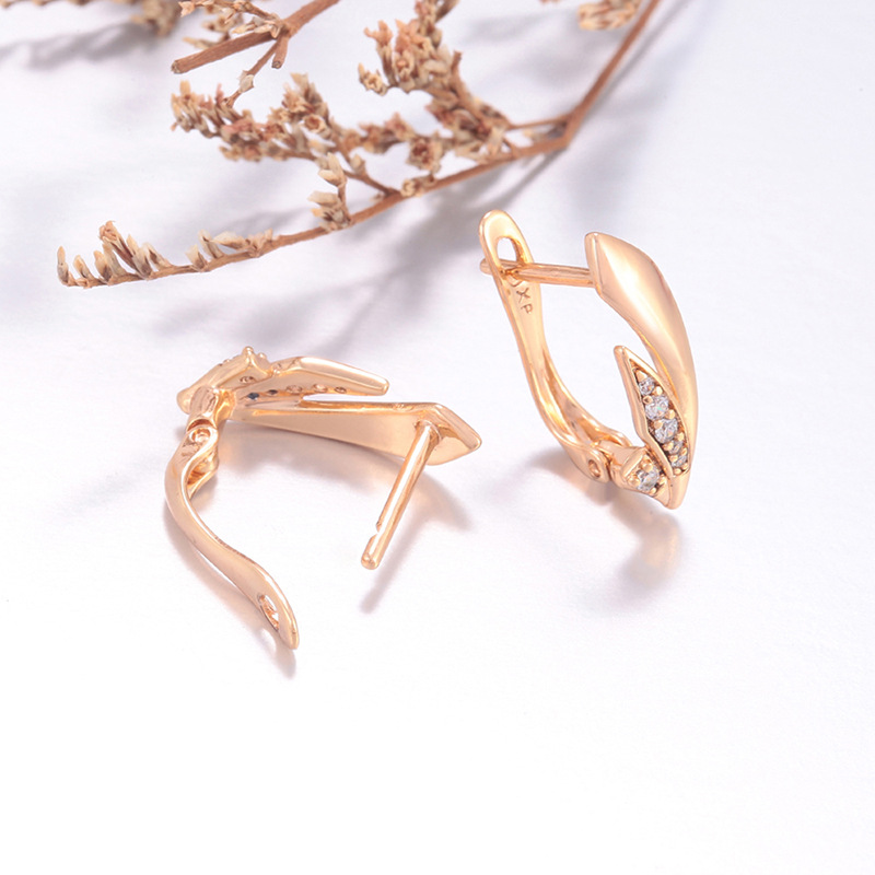 Aretes de Hoja Geométrica de Aleación de Cobre Chapado en Oro de 18K para Mujer