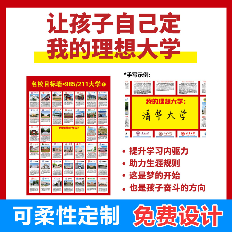 中国名門校図985 211学生大学目標図高校大学入試激励図名門校ポスター壁貼り|undefined