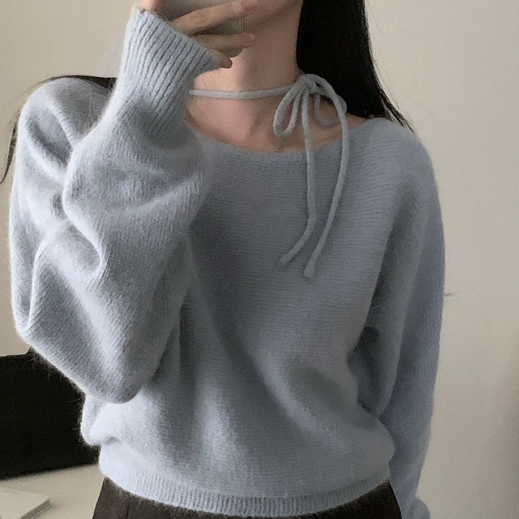 Корейский шикарный осенне-зимний свитер нового стиля в корейском стиле, простой и модный дизайн, с завязками на шее, длинными рукавами, вязаный, универсальный, для женщин.