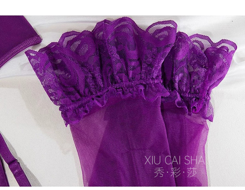 Lace Bodysuit with Garter Straps and Black Stockings, Sheer Intimate Apparel — detail image 23