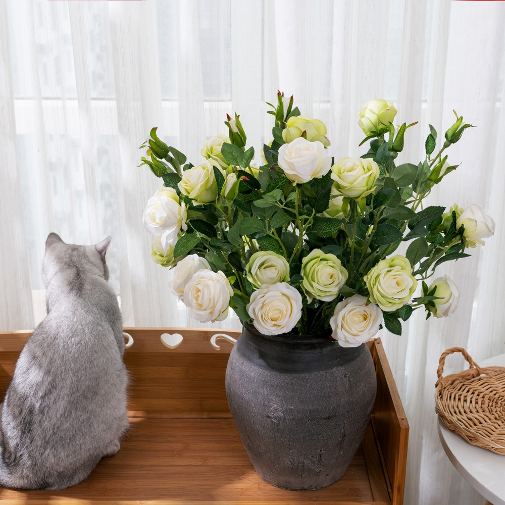 裝飾品4頭玫瑰仿真花植物盆景婚慶INS風植物牆花牆玫瑰花MW15189