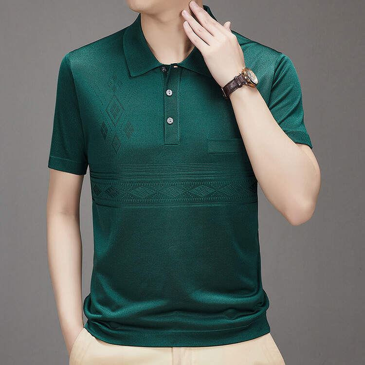 Verano nuevo estilo suéter de color sólido suelta camisa de papá de mediana edad delgada manga corta casual hombres solapa camiseta polo