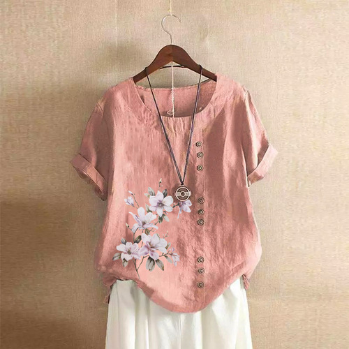 Cotton Linen Women's Summer Autumn Retro Casual Loose Cotton Linen Short Sleeve T-shirt Women's Plus Size AMZ WISH Bestseller
