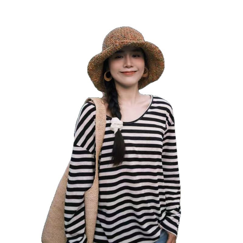 Retro en forma de V para mujeres sueltas versátiles camisetas de mangas largas mujeres verano 2026 nuevo estilo casual delgado rayas camisetas largas image 6