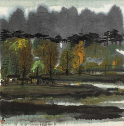 《 风景画》 林风眠  名人字画  国画 40cm*40cm 包邮