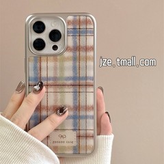 韓国系シンプルな格子縞蝶結びはiPhone15promaxアップル16携帯ケース14高級感13女性に適用されている