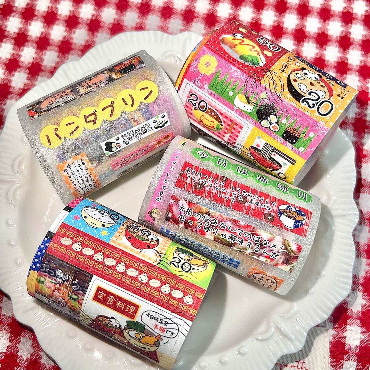 Ого, рулон наклеек с вырезами в стиле каваи, рулон наклеек с винтажными кошками, для коллажей и дневников, с изображением четырехлистного клевера и японского рамена.