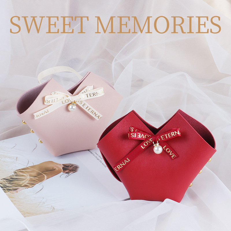 結婚喜糖盒皮質手提喜糖包糖果袋婚禮糖盒伴手禮皮革糖果盒子加字