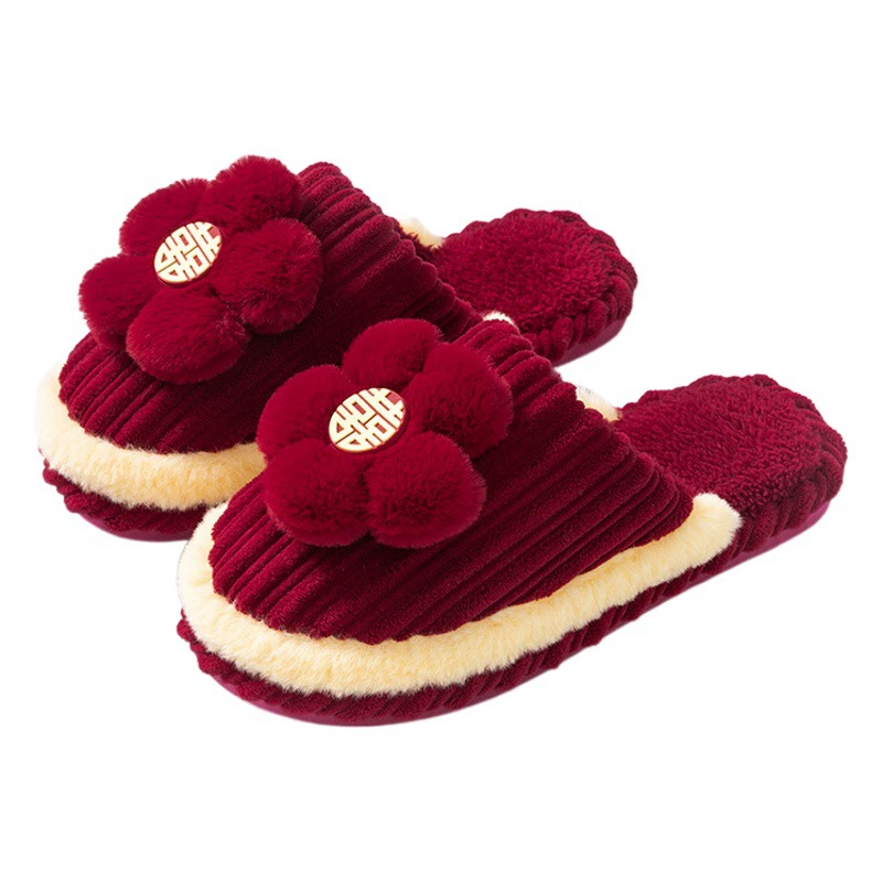 Свадебные Тапочки Пара Осень и зима 2023 новые праздничные красные пара домашние Нескользящие на флисовой подкладке Теплые Свадебные