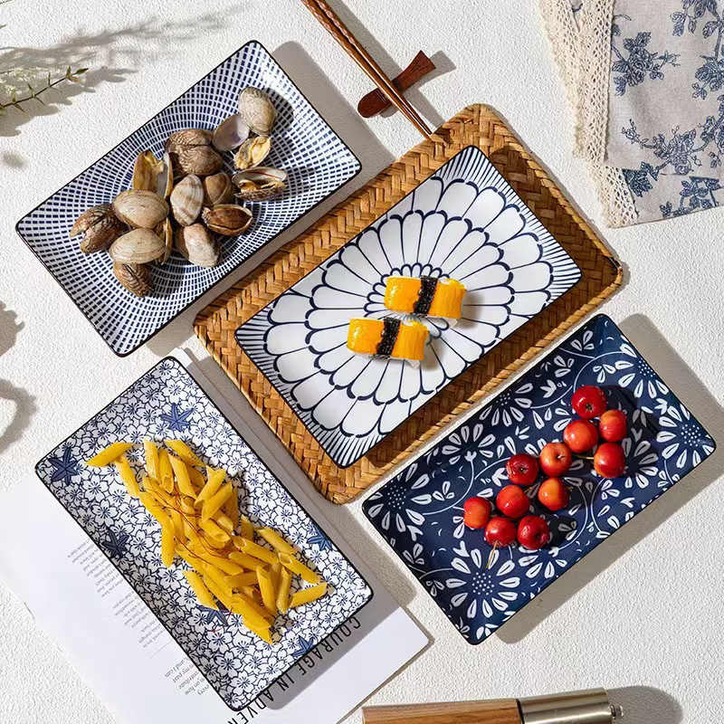 日式风家用陶瓷寿司盘菜盘水果沙拉盘餐盘复古家用釉下彩炒菜盘子