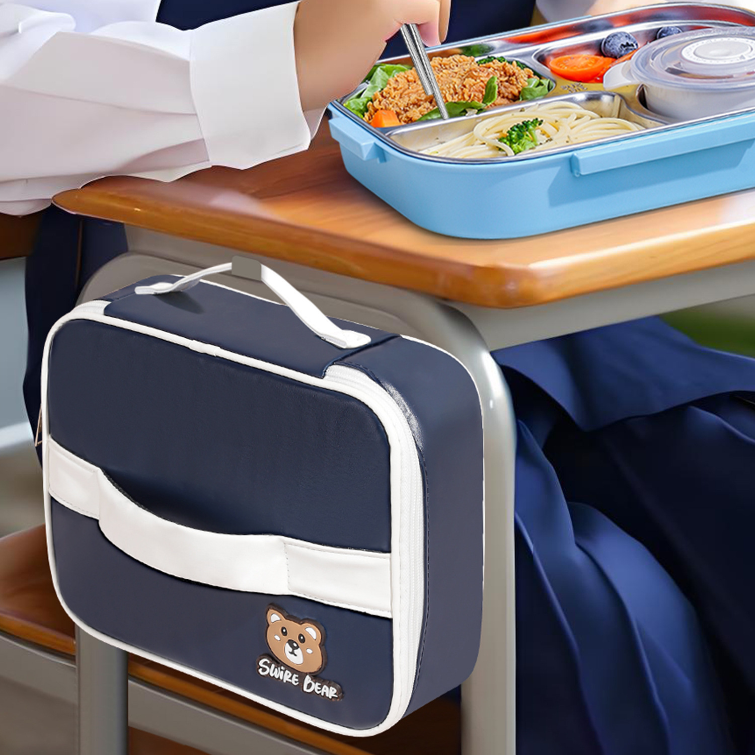 Aluminum Foil Hand-Held Lunch Bag, Flat Lunch Box, Handbag, Lunch Bag with Rice Insulation Bag, Rice Packaging for Primary School Students and Kidsren