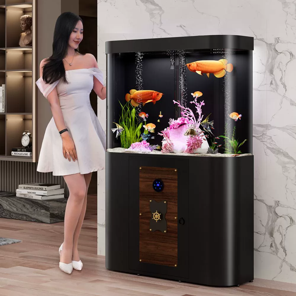 Аквариум Yihualais в форме дуги для гостиной, средний размер, бытовой, с донным фильтром, умный, для ленивых, не требует переливания воды, акриловый.