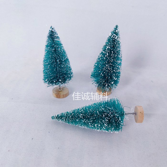 Árbol de Navidad en miniatura con seda de sisal en azul verdoso, pequeño adorno navideño de escritorio con torre de pino cubierta de nieve, de 3 a 23 cm.