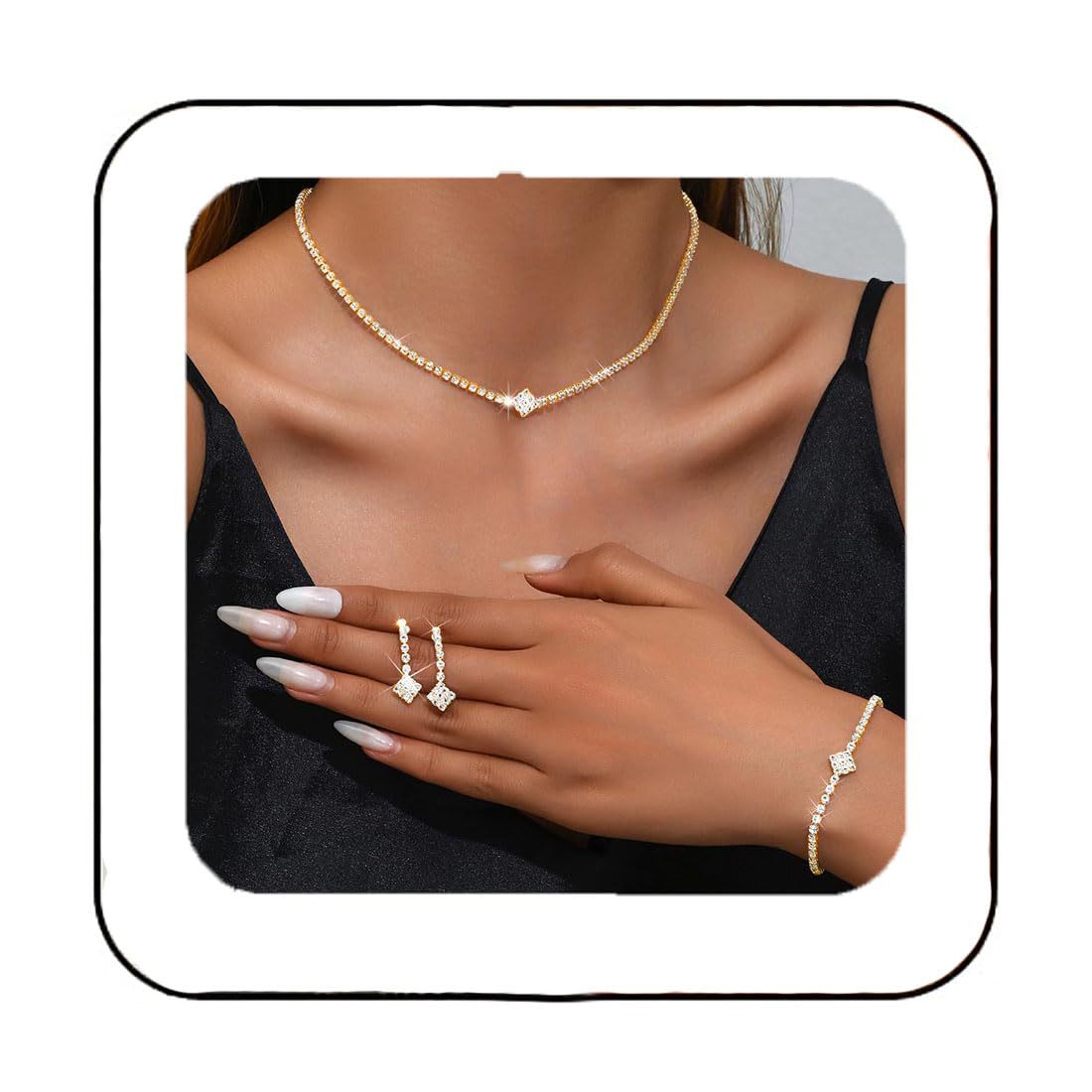 欧美新品新娘锆石首饰套装耳环手链项链三件套跨境电商热销配饰