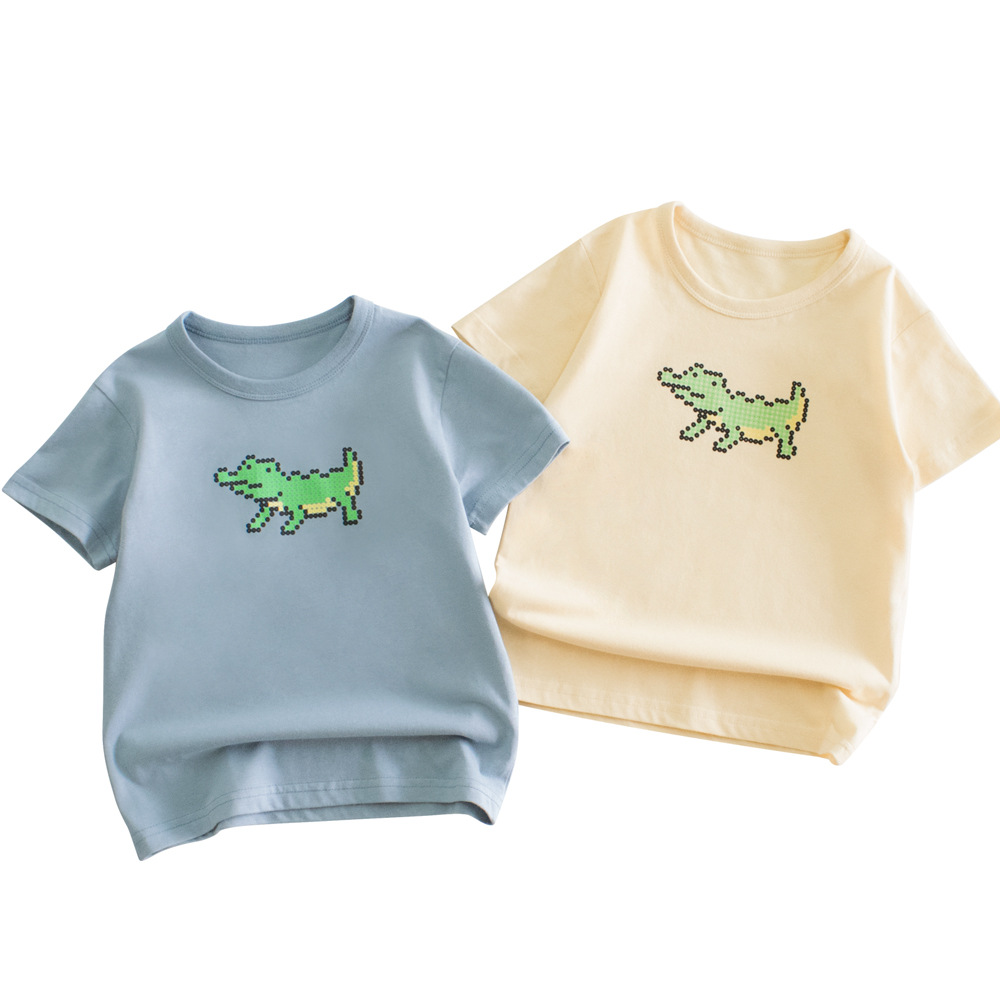 27kids ropa de verano para niños camiseta de manga corta para niños nuevo estilo 2025 ropa de bebé para niños cuello redondo media manga cabello de una pieza