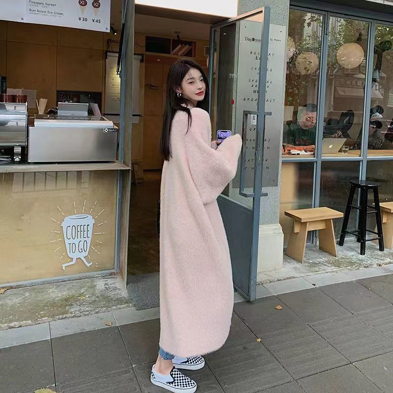2023 New Cardigan Coat Knitted Sweater Coat Women's Autumn and Winter Gentle Wind Loose Lazy Imitation Mink Cashmere Sweater Trendy