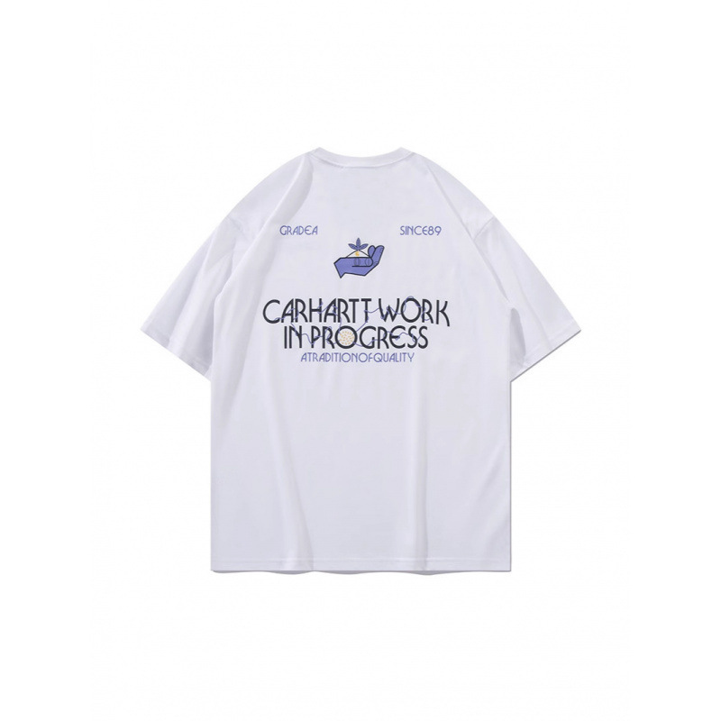 Carhartt's New American Retro Hip-Hop Short-Sleeved T-Shirt for Men and Women, Loose Casual Printed Couple's Half-Sleeved Top