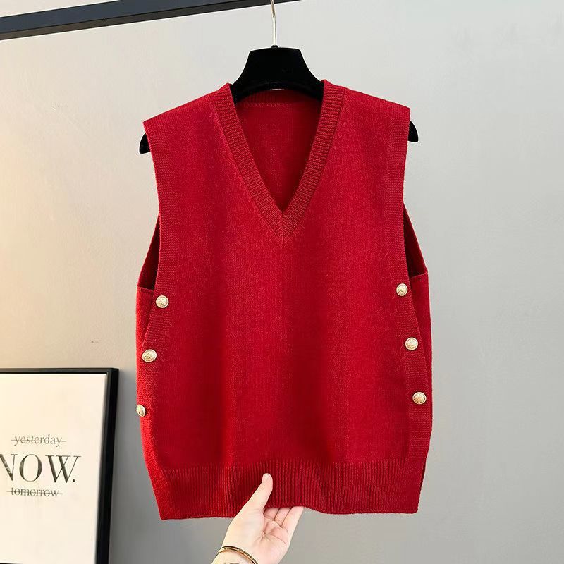 Women's Vest 2026 New Style Spring and Autumn Loose Knit Vest V-Neck Sweater Outerwear Winter Vest