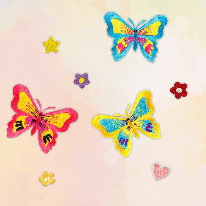 卡通星星花朵蝴蝶爱心刺绣布贴衣服手账包包装饰补丁服装辅料批发
