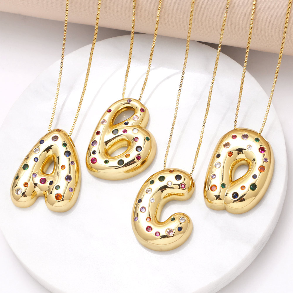 As Jewelry Cross-Border Xiyin Temu 26 English Letters Necklace Gold-Plated with Colorfulful Zircon Clavicle Chain Nkb070